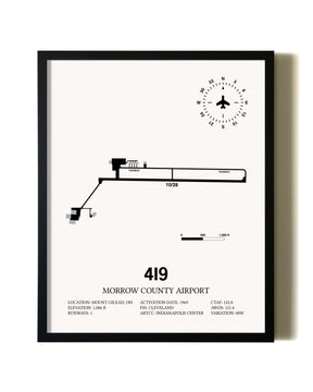 Framed Morrow County Airport wall art poster in black frame