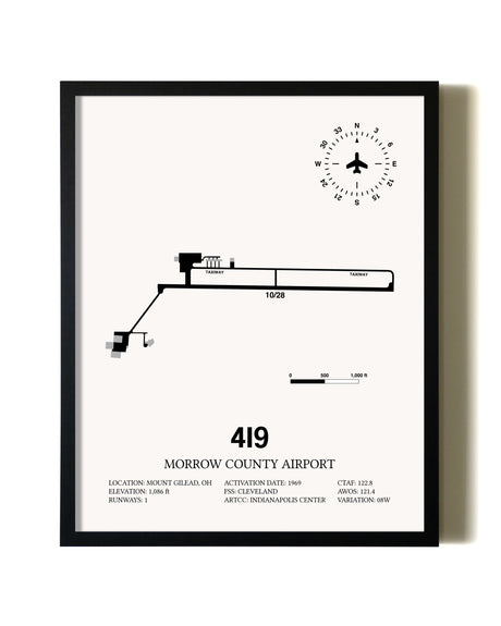 Framed Morrow County Airport wall art poster in black frame
