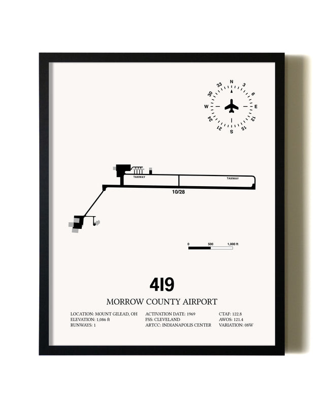 Framed Morrow County Airport wall art poster in black frame