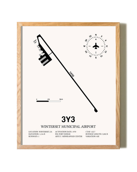 Winterset Municipal Airport framed print in natural wood frame