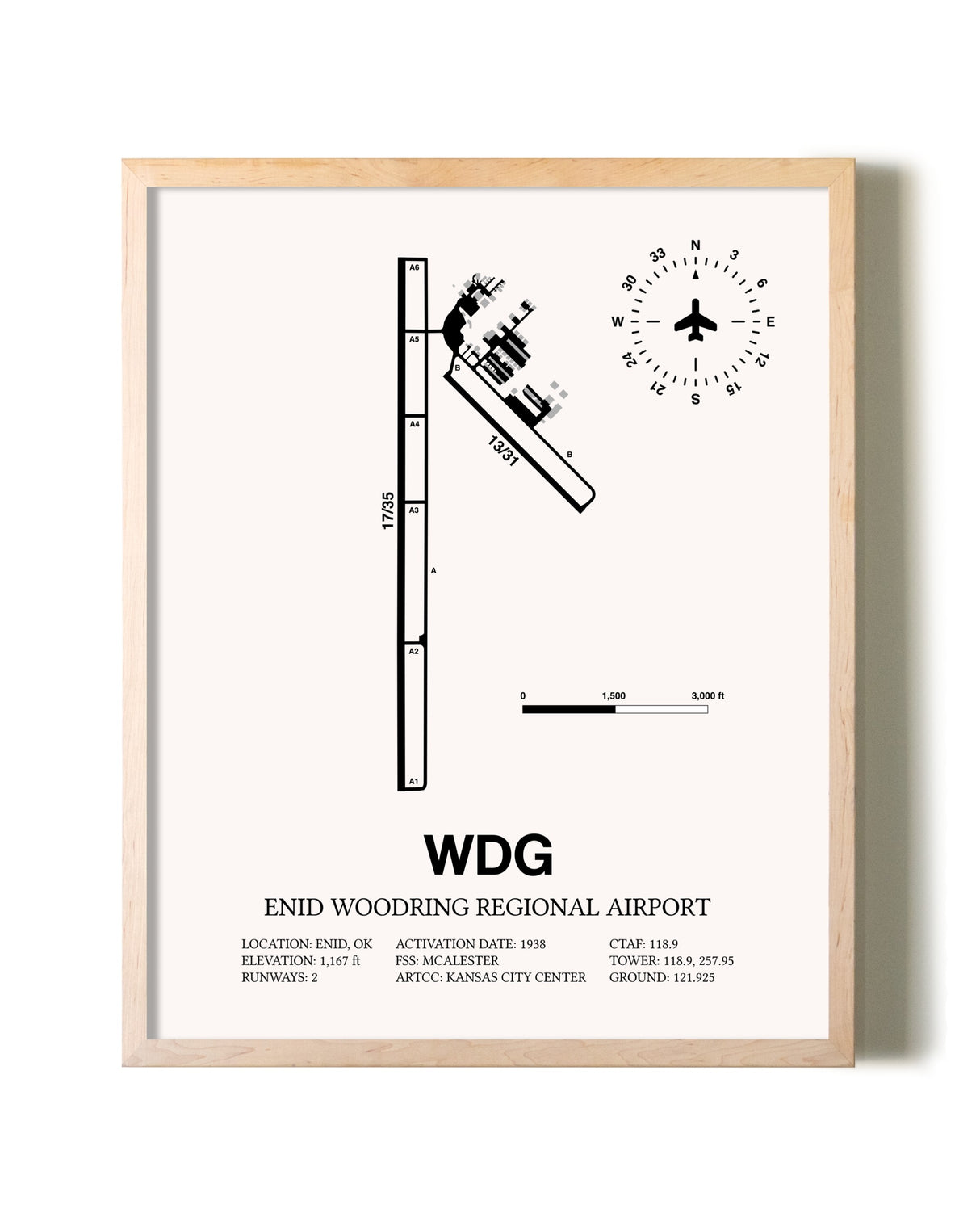 Enid Woodring Regional Airport framed wall art in white frame