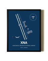 Aviation Blue Framed Northwest Arkansas National Airport layout wall art poster