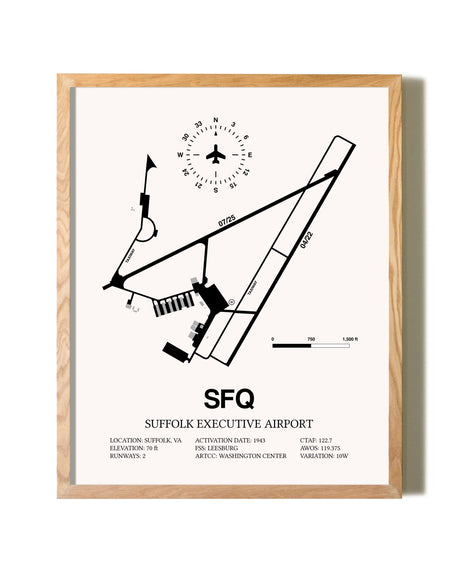 Suffolk Executive Airport framed print in natural wood frame