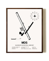 Madison Municipal Airport aviation print in walnut frame