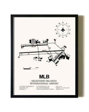 Framed Melbourne Orlando International Airport wall art poster in black frame