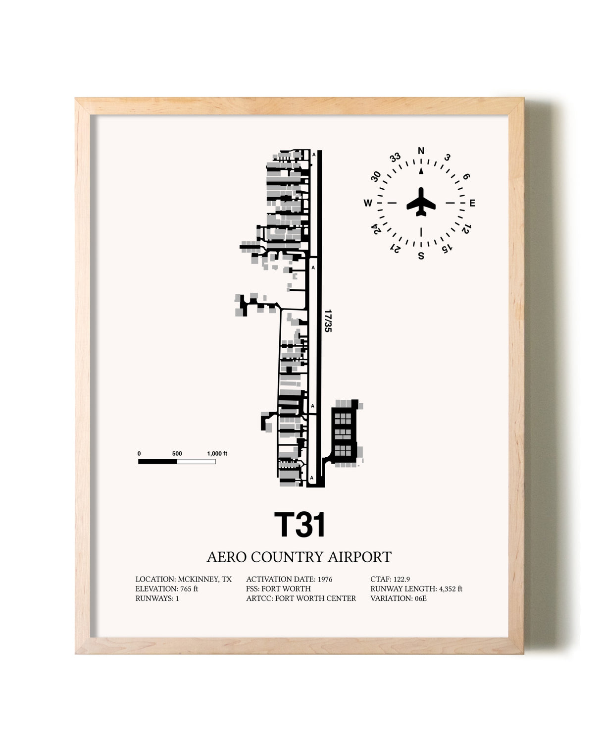 Aero Country Airport framed wall art in white frame