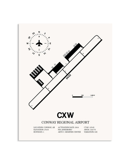 Gray Conway Regional Airport framed poster displayed in an airplane hangar