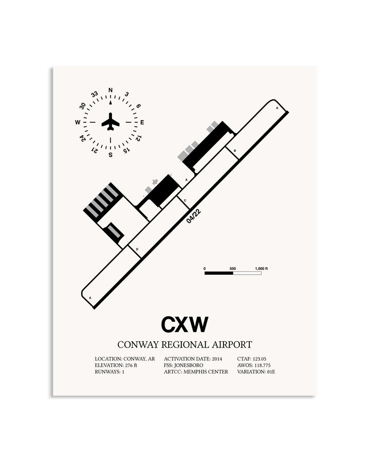 Gray Conway Regional Airport framed poster displayed in an airplane hangar