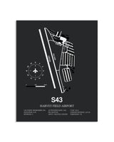 Gray Framed Harvey Field Airport layout wall art poster