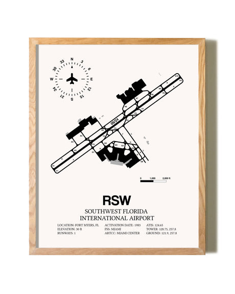 Southwest Florida International Airport framed print in natural wood frame