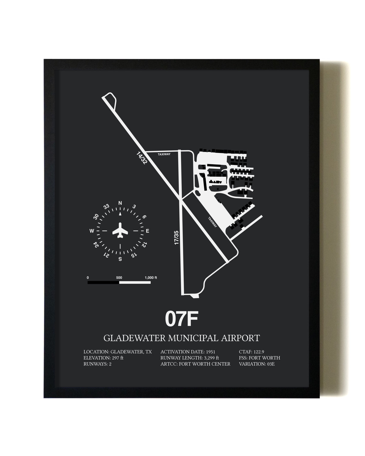 Unframed Gladewater Municipal Airport map print poster