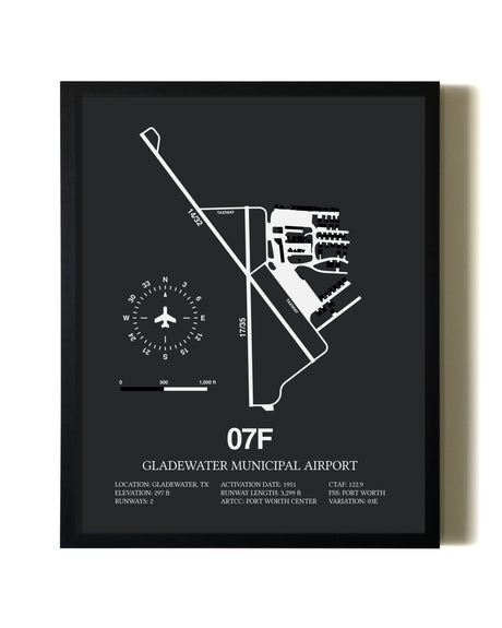 Unframed Gladewater Municipal Airport map print poster