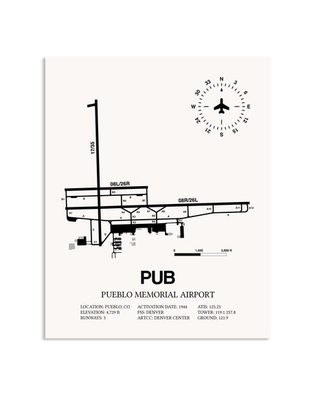 Gray Pueblo Memorial Airport framed poster displayed in an airplane hangar