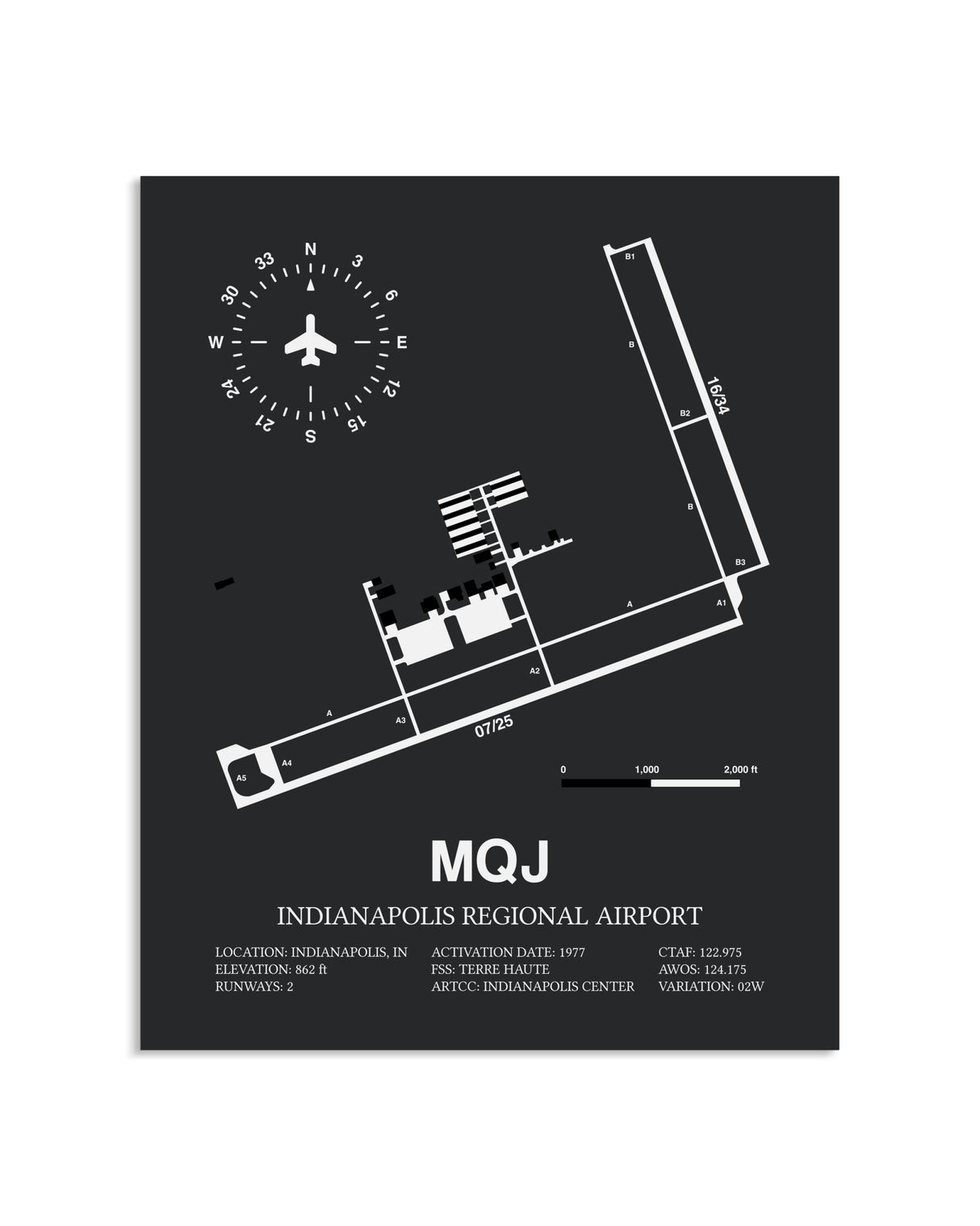 Gray Framed Indianapolis Regional Airport layout wall art poster