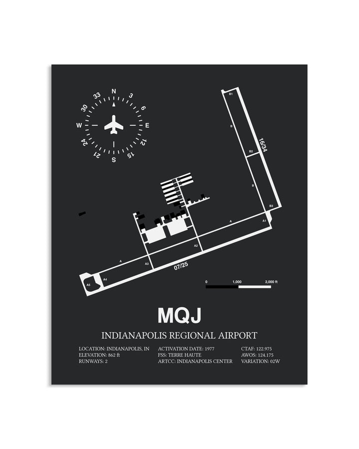 Gray Framed Indianapolis Regional Airport layout wall art poster