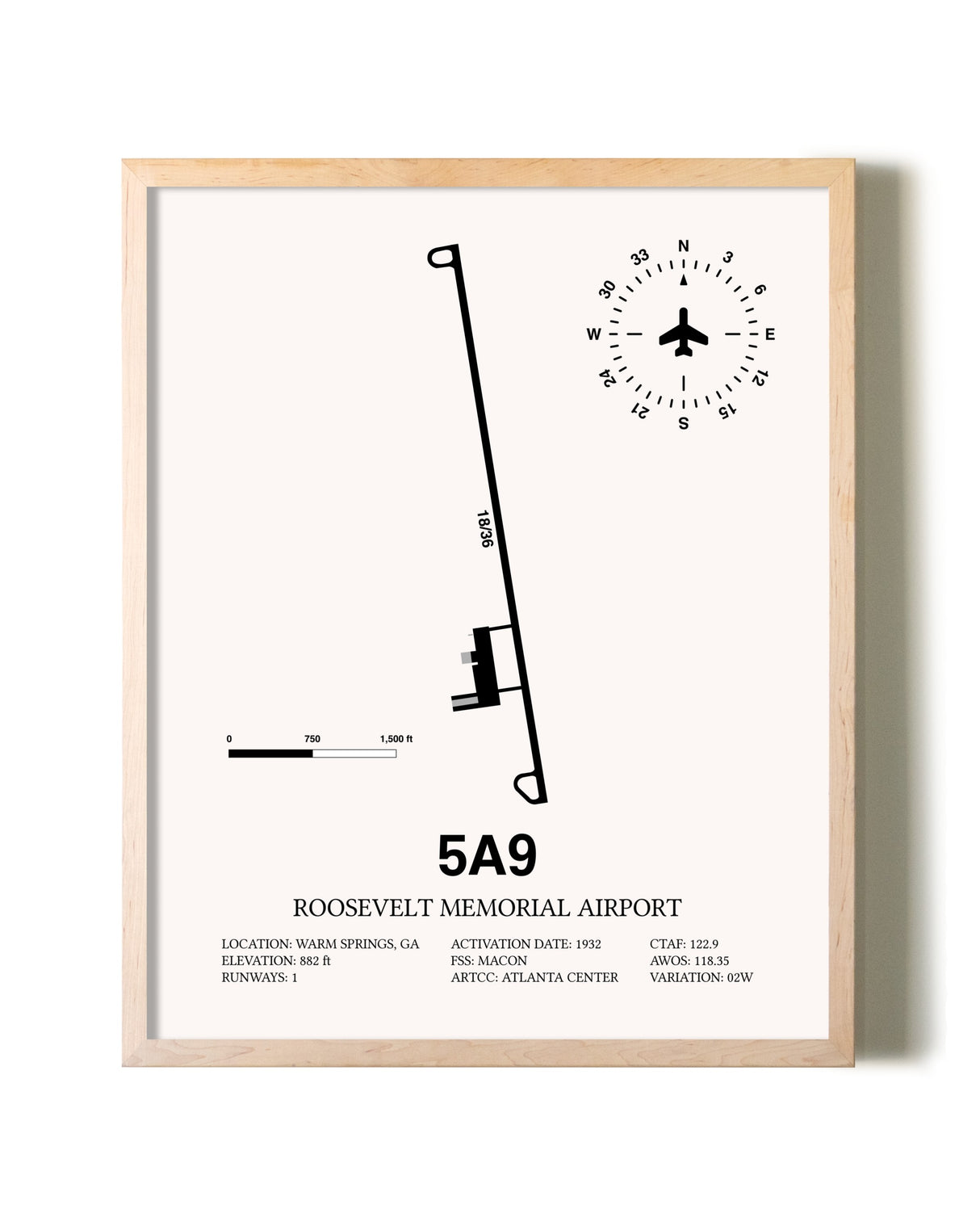 Roosevelt Memorial Airport framed wall art in white frame