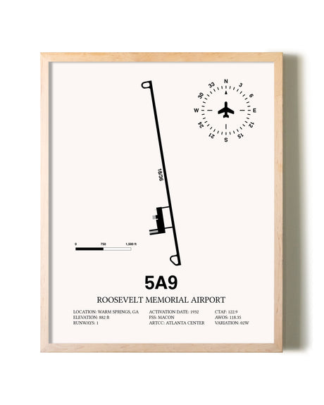 Roosevelt Memorial Airport framed wall art in white frame