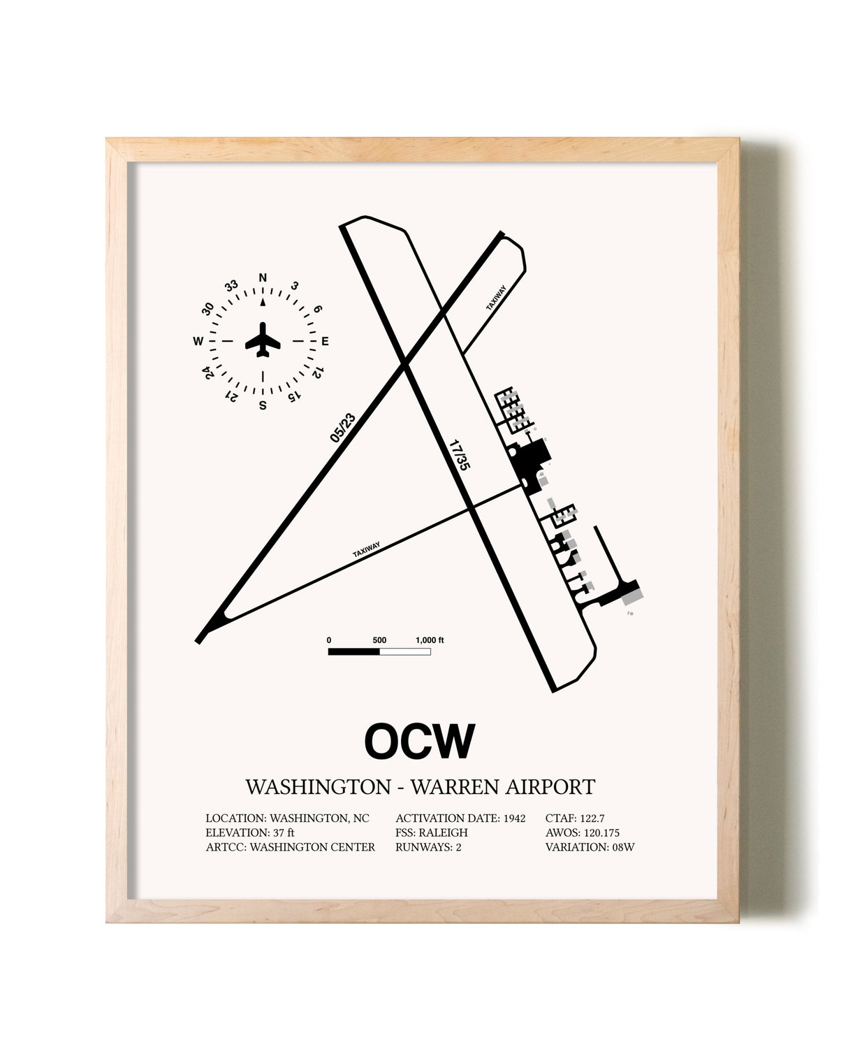 Washington-Warren Airport framed wall art in white frame