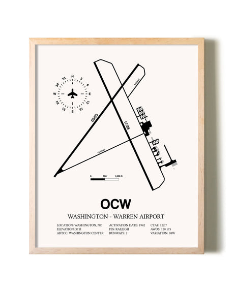 Washington-Warren Airport framed wall art in white frame