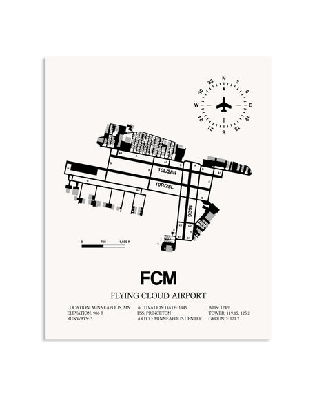 Gray Flying Cloud Airport framed poster displayed in an airplane hangar