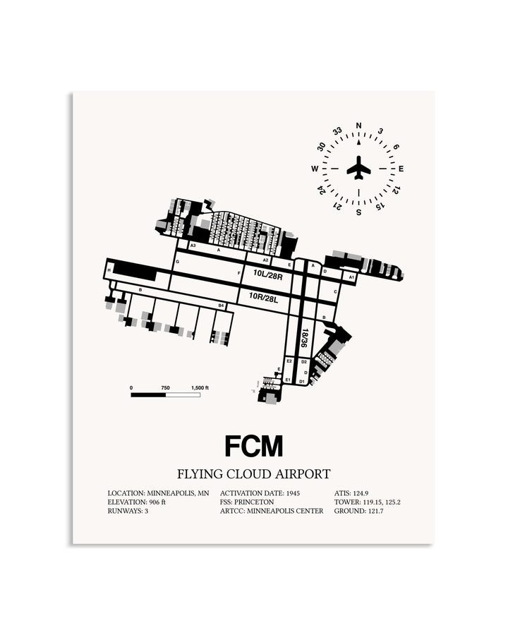 Gray Flying Cloud Airport framed poster displayed in an airplane hangar