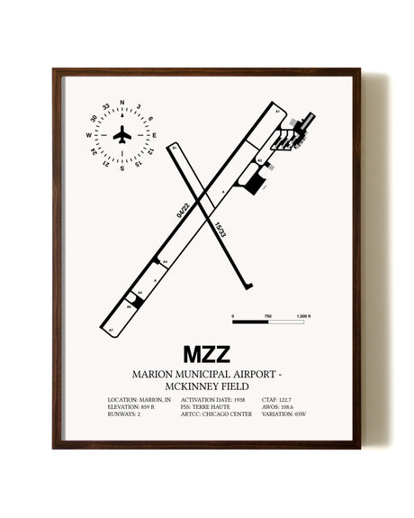 Marion Municipal Airport-McKinney Field aviation print in walnut frame