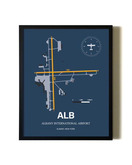 Framed Albany International Airport wall art poster in black frame