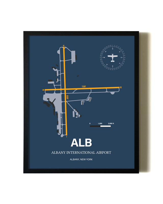 Framed Albany International Airport wall art poster in black frame
