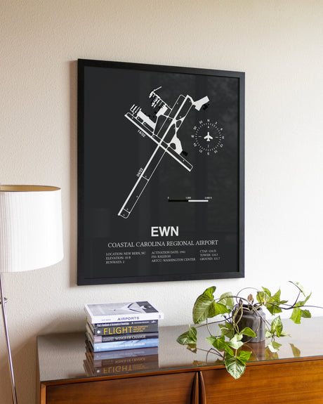 Gray Framed Coastal Carolina Regional Airport wall art poster in black frame
