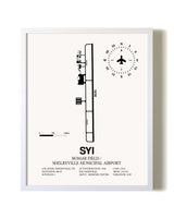 Bomar Field / Shelbyville Municipal Airport airport map poster in oak frame