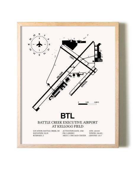 Battle Creek Executive Airport At Kellogg Field framed wall art in white frame