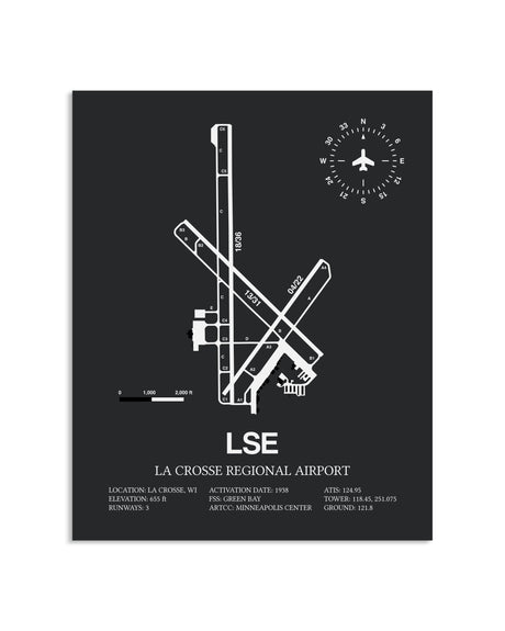 Gray Framed La Crosse Regional Airport layout wall art poster