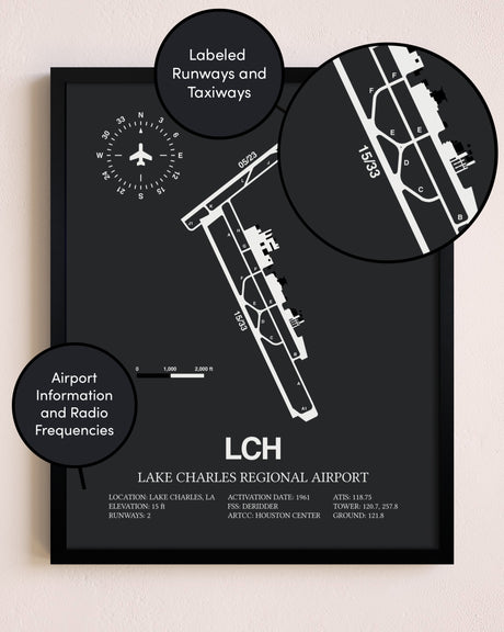 Lake Charles Regional Airport poster size comparison chart