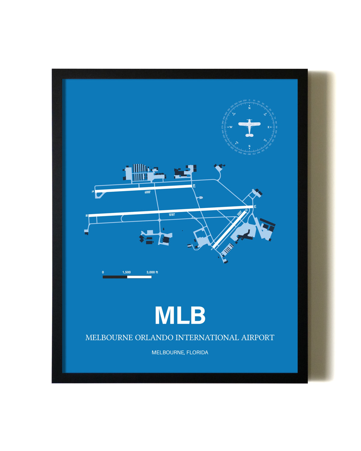 Sky Blue Melbourne Orlando International Airport aviation wall décor in black wood frame