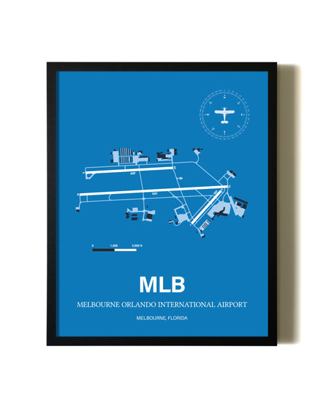 Sky Blue Melbourne Orlando International Airport aviation wall décor in black wood frame