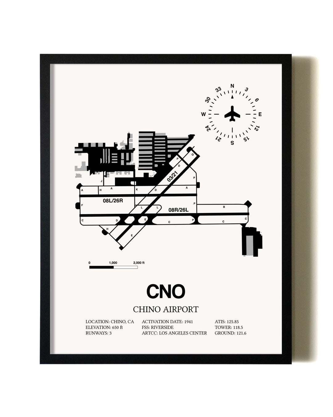 Framed Chino Airport wall art poster in black frame