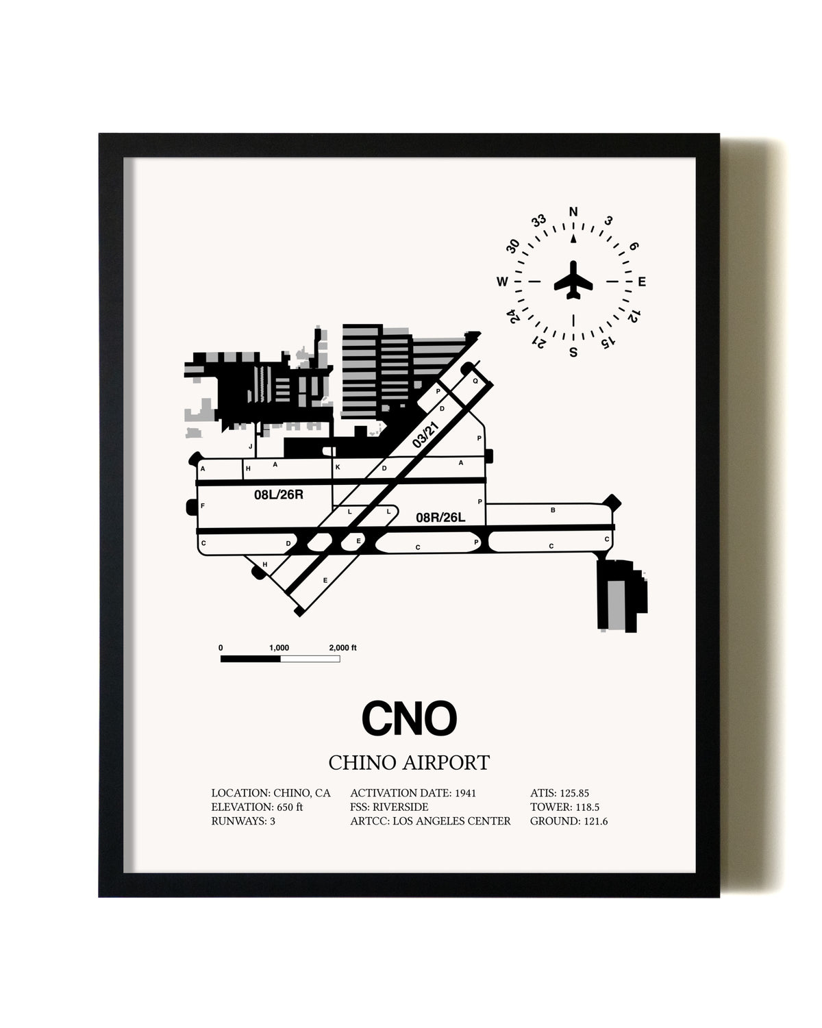 Framed Chino Airport wall art poster in black frame