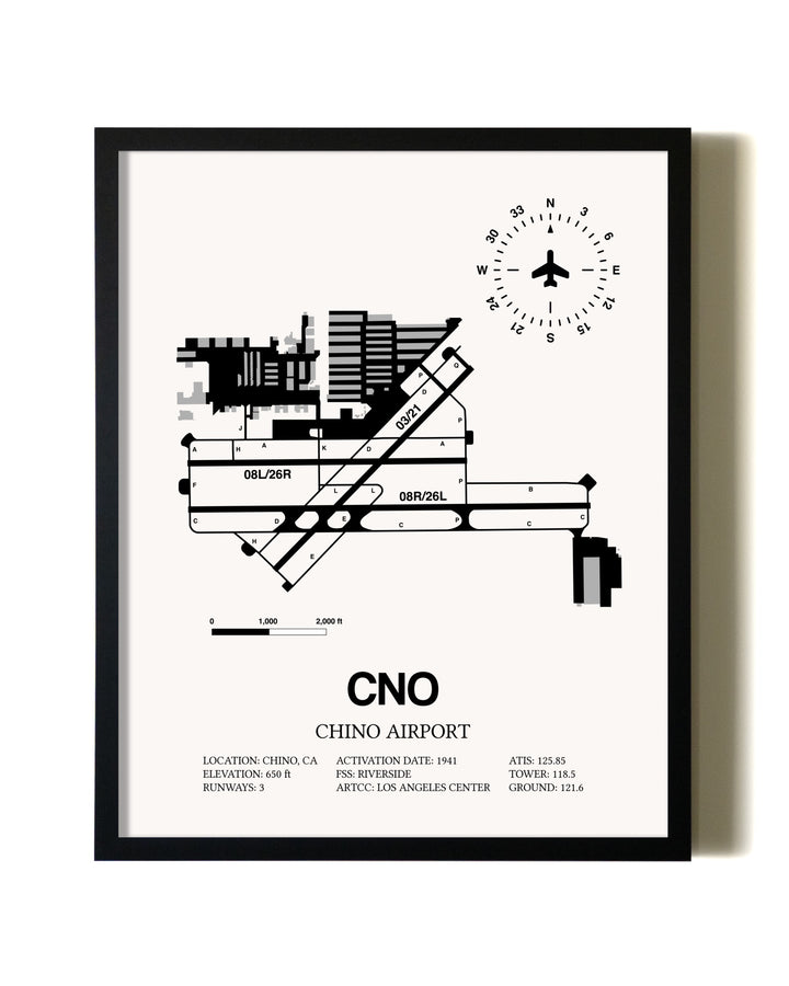 Framed Chino Airport wall art poster in black frame