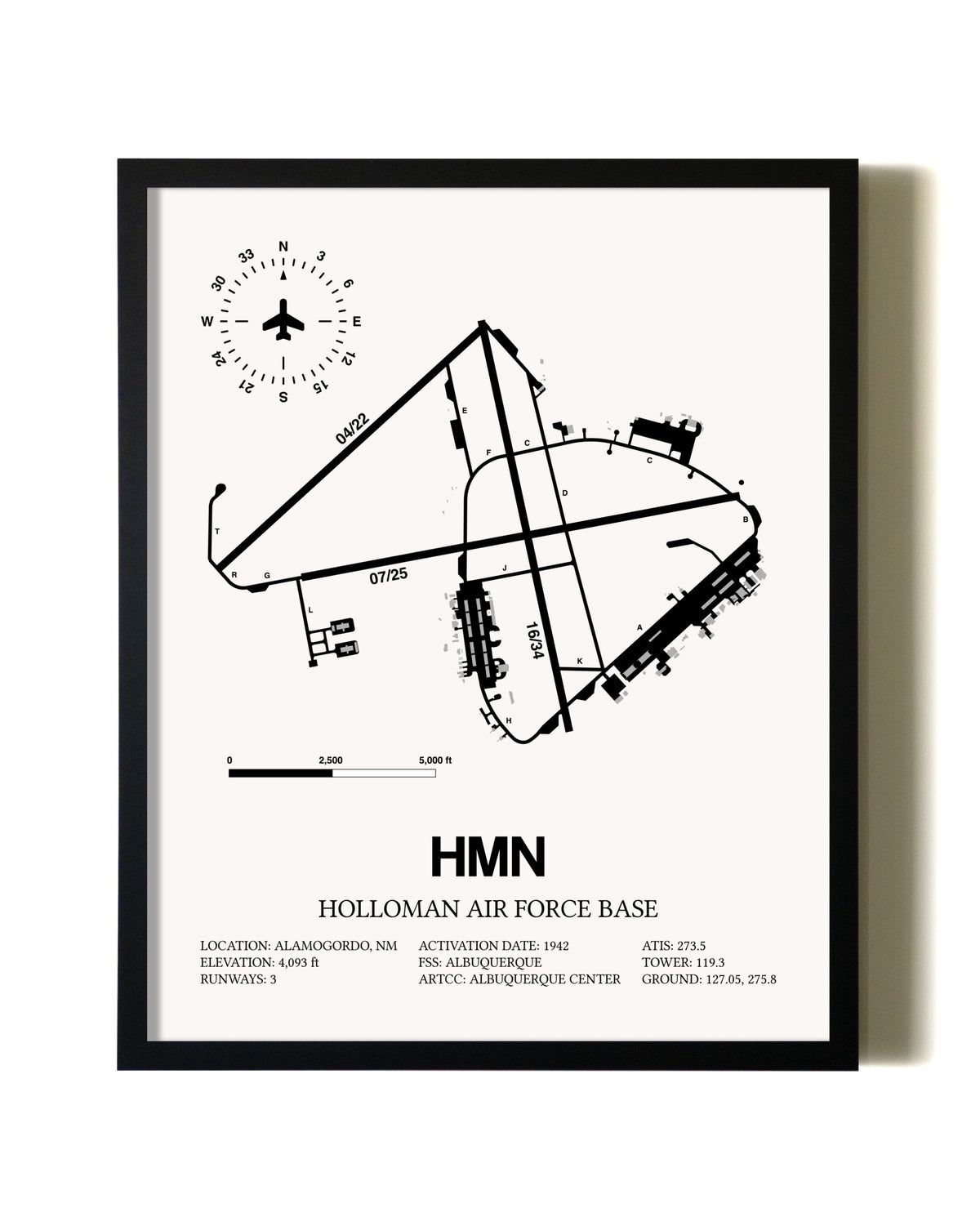 Framed Holloman Air Force Base wall art poster in black frame