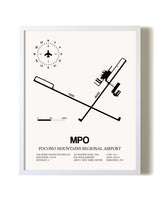 Pocono Mountains Regional Airport airport map poster in oak frame