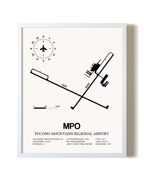 Pocono Mountains Regional Airport airport map poster in oak frame
