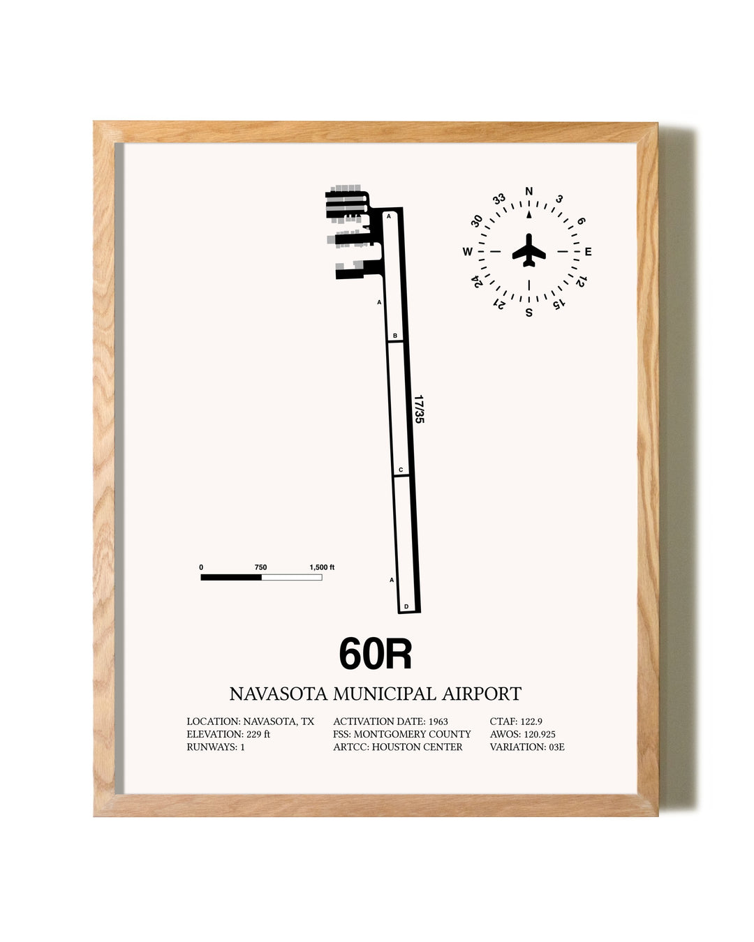 Navasota Municipal Airport framed print in natural wood frame