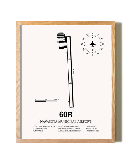 Navasota Municipal Airport framed print in natural wood frame