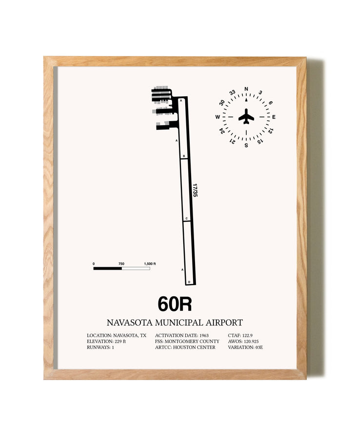 Navasota Municipal Airport framed print in natural wood frame