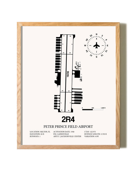 Peter Prince Field Airport framed print in natural wood frame