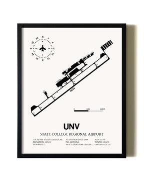 Framed State College Regional Airport wall art poster in black frame