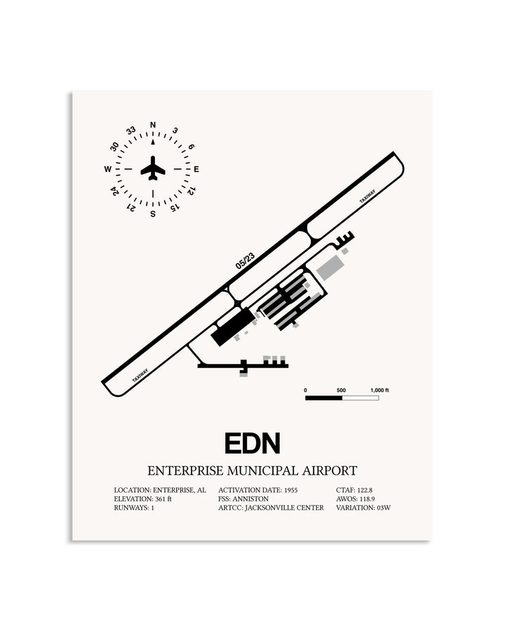 Gray Enterprise Municipal Airport framed poster displayed in an airplane hangar