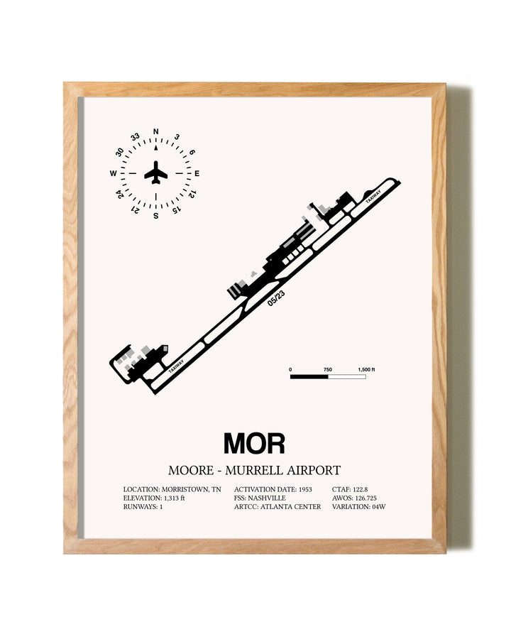 Moore-Murrell Airport framed print in natural wood frame