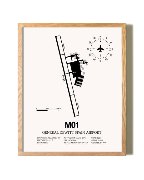 General Dewitt Spain Airport framed print in natural wood frame