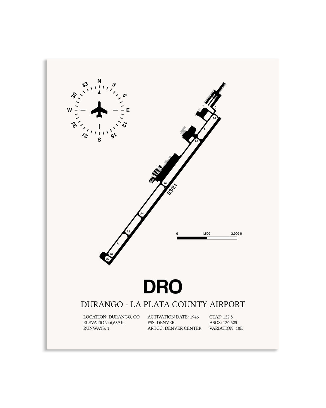Gray Durango-La Plata County Airport framed poster displayed in an airplane hangar